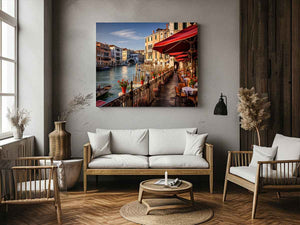 Venetian Café Light sunlit Venice canal café for modern home decor.