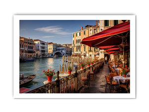 Venetian Café Light sunlit Venice canal café for modern home decor.