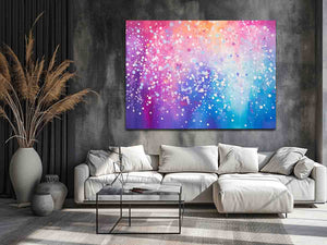 Colorful abstract sparkle canvas art for cheerful modern living room decor.