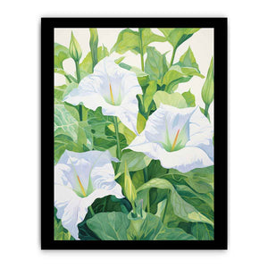 White jimson weed botanical canvas art for serene bedroom or bathroom decor.