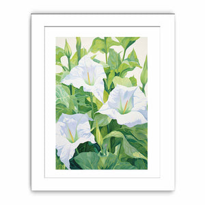 White jimson weed botanical canvas art for serene bedroom or bathroom decor.