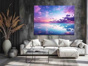 Pastel sky reflection canvas art for serene bedroom and coastal decor.
