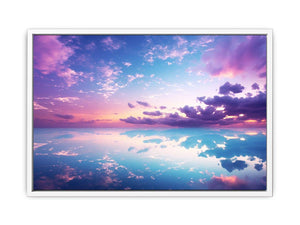 Pastel sky reflection canvas art for serene bedroom and coastal decor.