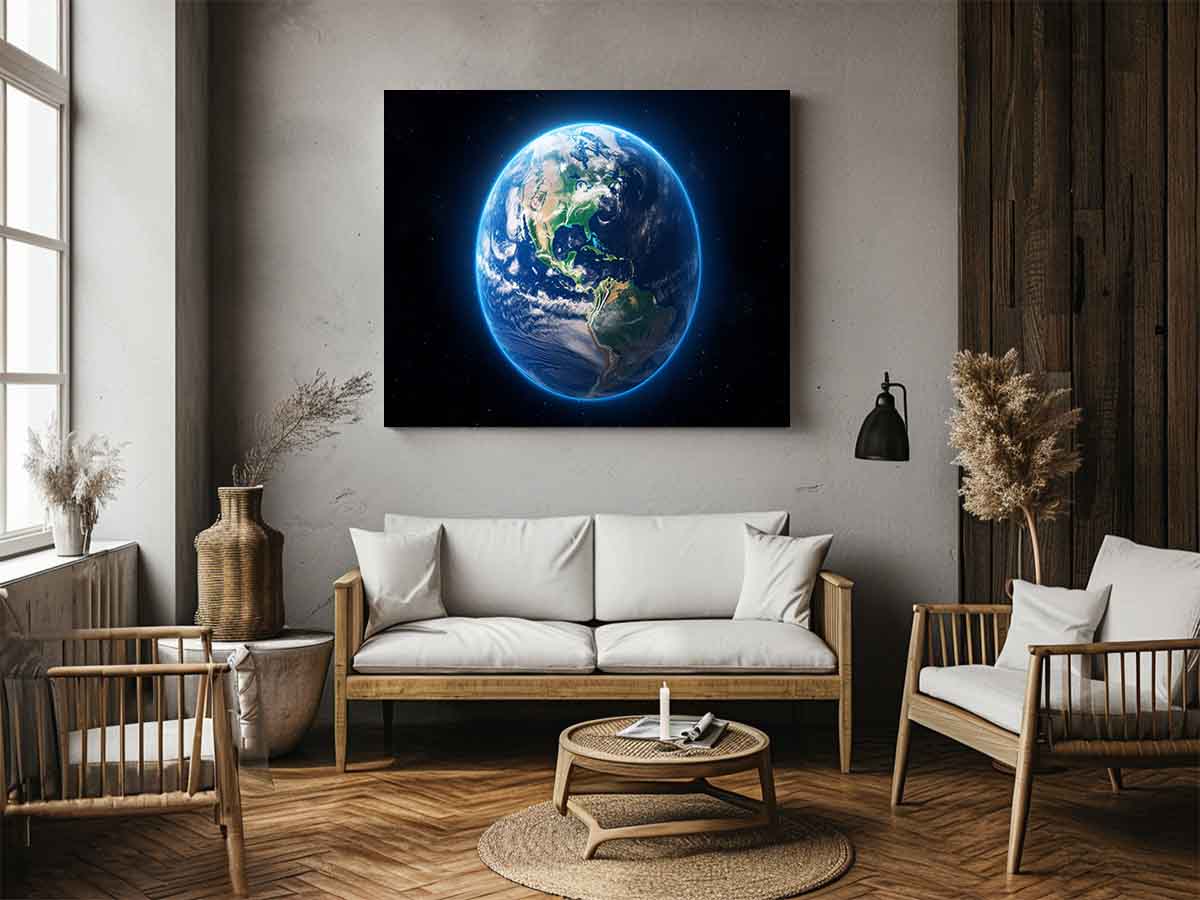 Earth from space canvas print for modern office or kids room decor.