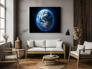 Earth from space canvas print for modern office or kids room decor.