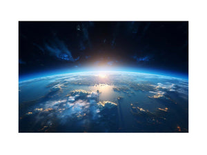 Earth from space canvas art with blue horizon for modern office decor.