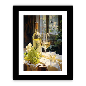 White wine bottle and grapes canvas art for dining room decor.