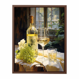 White wine bottle and grapes canvas art for dining room decor.