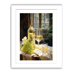 White wine bottle and grapes canvas art for dining room decor.