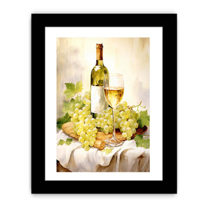 White wine and grape basket canvas art for kitchen decor.