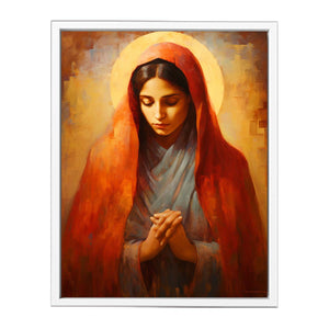 Virgin Mary prayer canvas art for bedroom decor.