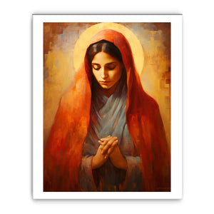 Virgin Mary prayer canvas art for bedroom decor.