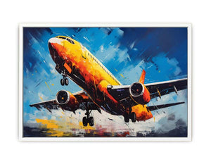 Bold yellow airplane canvas art for modern office or aviation room decor.