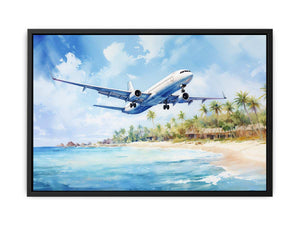 Airplane Over Beach Painting canvas Print