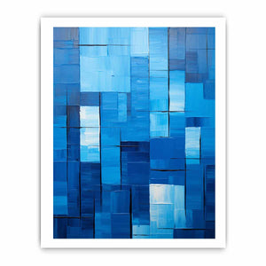 Blue geometric abstract canvas art for modern office or living room decor.