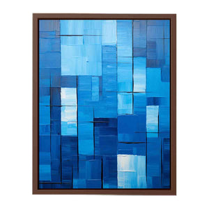 Blue geometric abstract canvas art for modern office or living room decor.
