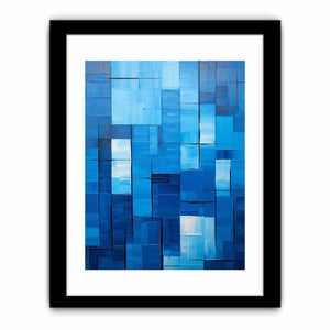 Blue geometric abstract canvas art for modern office or living room decor.