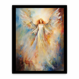 Ethereal angel canvas art with glowing wings for peaceful bedroom decor.