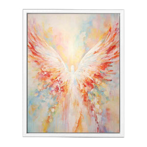 Soft pastel abstract angel wings canvas art for peaceful bedroom decor.