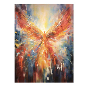 Fiery abstract angel wings canvas art for bold living room statement decor.