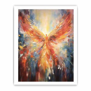 Fiery abstract angel wings canvas art for bold living room statement decor.