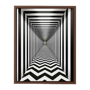Black and white optical illusion corridor canvas art for modern hallway or office decor.