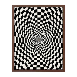Black and white checkerboard illusion canvas art for modern office or hallway decor.