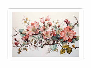 Soft blush botanical floral canvas art for elegant living room decor.