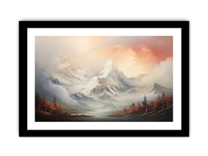 Soft snowy mountain canvas art for serene neutral living room decor.