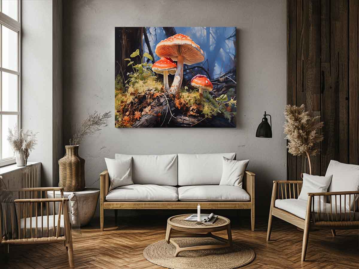 Forest Glow woodland watercolor canvas art for living room or reading nook decor.