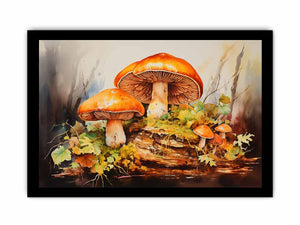 Autumn Fungi botanical watercolor canvas art for bedroom or cozy office decor.