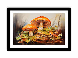 Autumn Fungi botanical watercolor canvas art for bedroom or cozy office decor.
