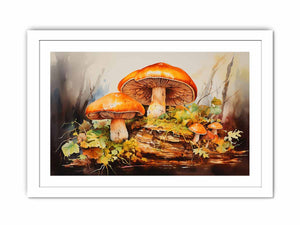 Autumn Fungi botanical watercolor canvas art for bedroom or cozy office decor.
