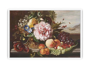 A Still Life With Flowers And Fruit Framed Print
