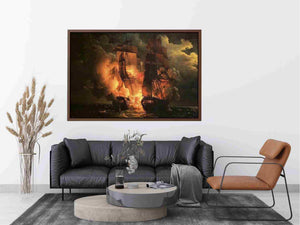 Battle Between the French Frigate Arethuse and the English Frigate Amelia by Louis Philippe Crepin Painting