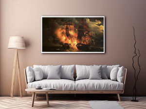 Battle Between the French Frigate Arethuse and the English Frigate Amelia by Louis Philippe Crepin Painting