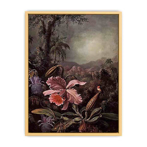 Orchids Passion Flowers And Hummingbird Streched canvas