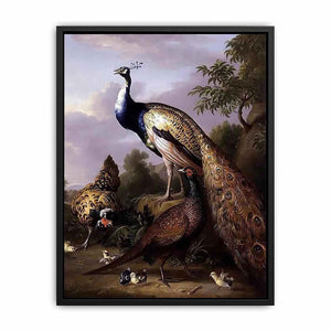 Peacock, Hen and Cock Pheasant in a Landscape Canvas Print