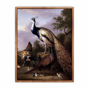 Peacock, Hen and Cock Pheasant in a Landscape Poster