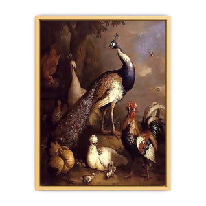 Peacock, Peahen and Poultry in a Landscape Streched canvas