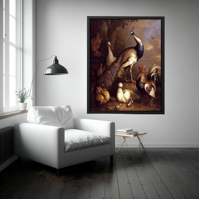 Peacock, Peahen and Poultry in a Landscape by Tobias Stranover Painting