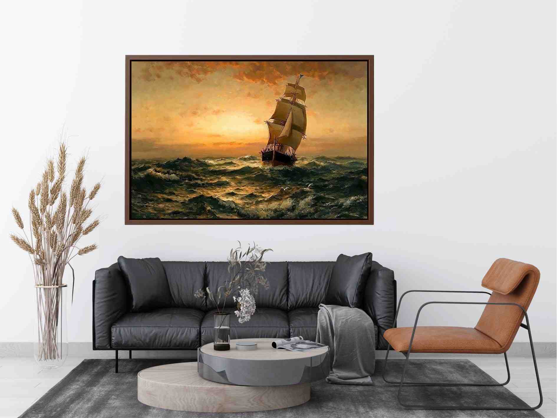 Ship at Sea, Sunset by Edward Moran Painting