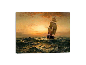 Ship at Sea, Sunset by Edward Moran Painting