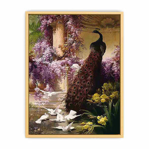 A Peacock and Doves in a Garden Streched canvas