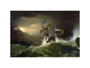 A First rate Man-of-War driven onto a reef of rocks, floundering in a gale by GEORGE PHILIP REINAGLE