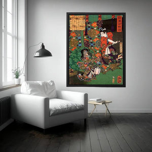 Masatsura Surprising a Fox Ghost by Yoshitoshi onogawa Painting