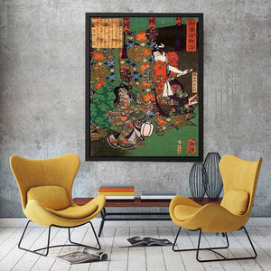 Masatsura Surprising a Fox Ghost by Yoshitoshi onogawa Painting