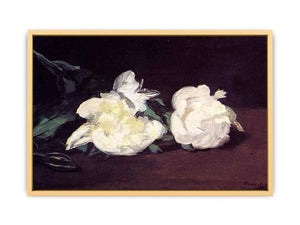 Branch of White Peonies and Secateurs Streched canvas