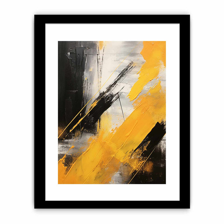 Yellow Black Abstract Painting Framed Print