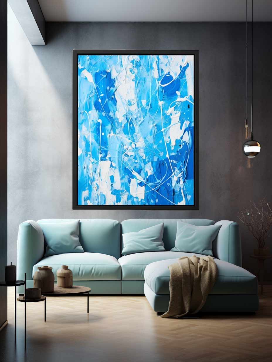 Blue White Color Drip Painting